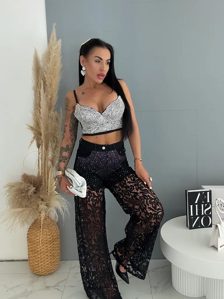 Džínsy s čipkou a kamienkami LACE