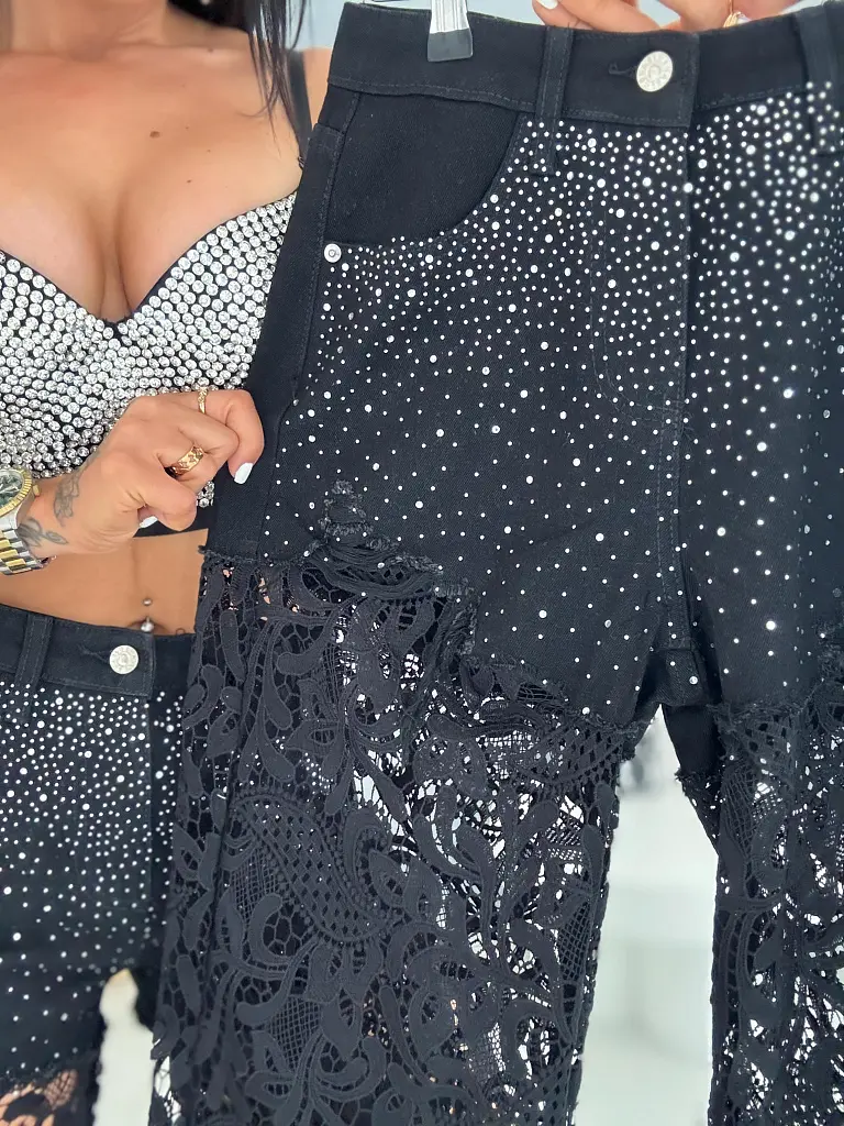 Džínsy s čipkou a kamienkami LACE - next