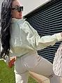 Yellow crop denim jacket s kamienkami CRYSTAL
