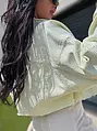 Yellow crop denim jacket s kamienkami CRYSTAL