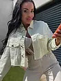 Yellow crop denim jacket s kamienkami CRYSTAL