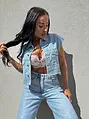 Crop denim vesta s kamienkami BLUE BRILLANCE