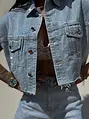 Crop denim vesta s kamienkami BLUE BRILLANCE