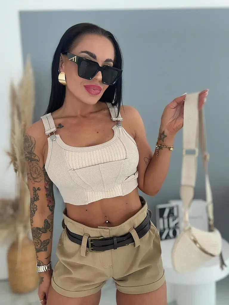 Chino khaki šortky s opaskom - next