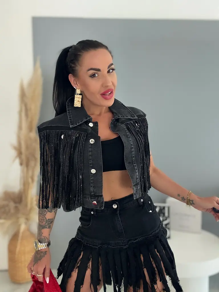 Džínsová skort s strapcami RODEO - next