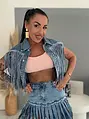 Crop denim vesta s kamienkami a strapcami DALLAS