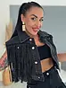 Crop denim vesta s kamienkami a strapcami DALLAS