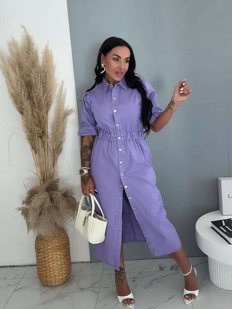 Dlhé denim šaty na gombíky LILAC