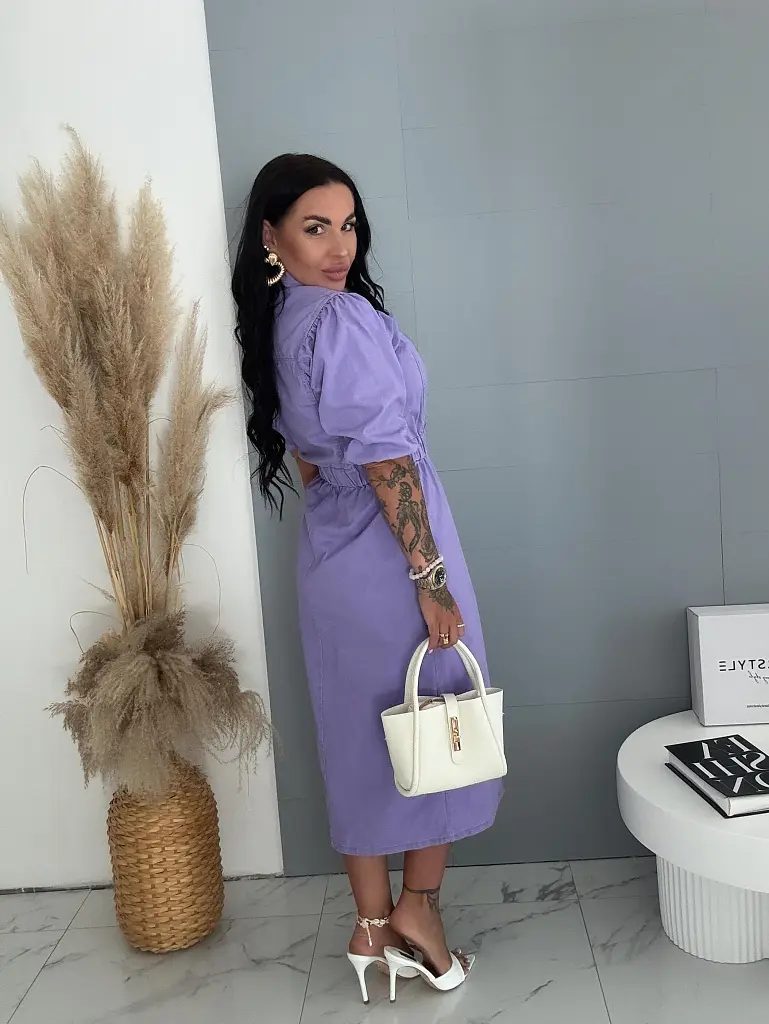 Dlhé denim šaty na gombíky LILAC - next