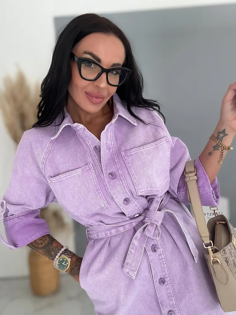 Denim šaty na gombíky a opaskom LAVENDER - next