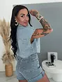 Crop denim vesta s kamienkami CRYSTAL