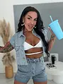 Crop denim vesta s kamienkami CRYSTAL