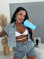 Crop denim vesta s kamienkami CRYSTAL