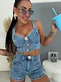 Blue denim komplet so zlatou ozdobou VIBE SET