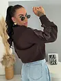 Hnedá mikina s kapucňou na zips s kamienkami GLAM