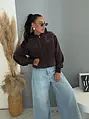 Hnedá mikina s kapucňou na zips s kamienkami GLAM