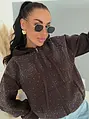 Hnedá mikina s kapucňou na zips s kamienkami GLAM