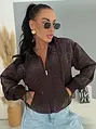 Hnedá mikina s kapucňou na zips s kamienkami GLAM