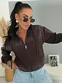 Hnedá mikina s kapucňou na zips s kamienkami GLAM