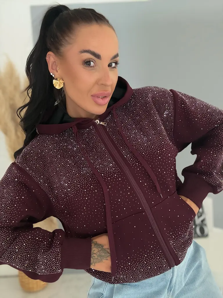 Mikina s kapucňou na zips s kamienkami GLAM - next