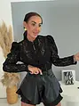 Čierne koženkové šortky s volánmi ELIAN