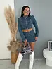 Dvojdielny denim komplet s ozdobnými prackami KARA Crop bunda+skort!