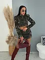 Dvojdielny army denim komplet s ozdobnými prackami KARA Crop bunda+skort!