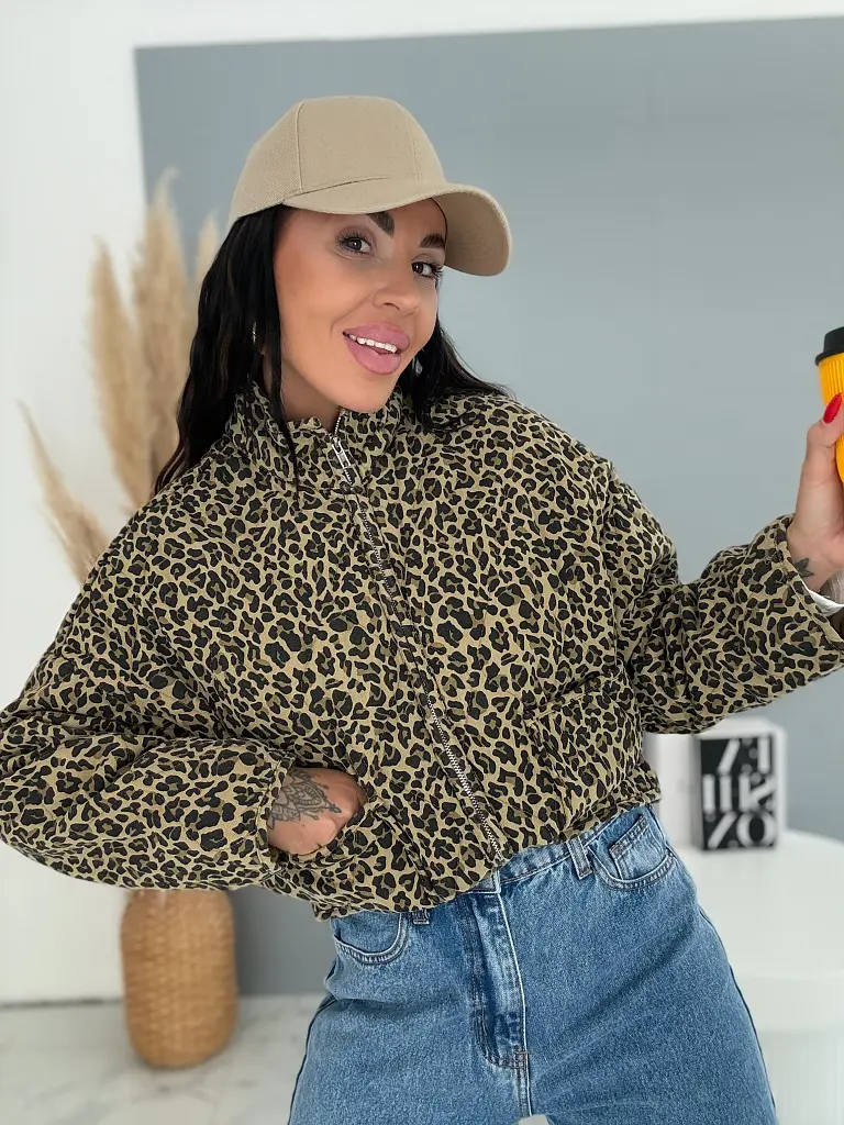 Hrubší džínsový kabát s leopardím vzorom SAFARI