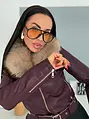 Kožená bunda s kožušinou a opaskom CITY CHIC