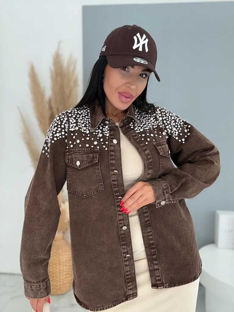 Dámska denim košeľa s kamienkami LUX
