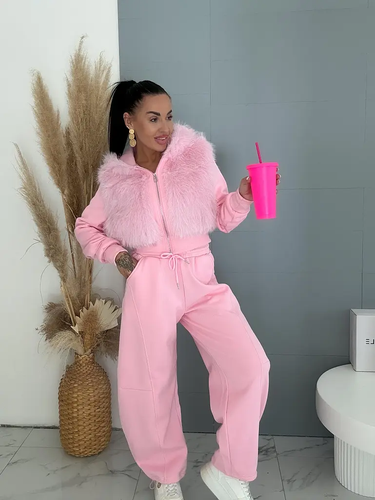 Prémium baggy súprava s kožušinou PINK LUXURY