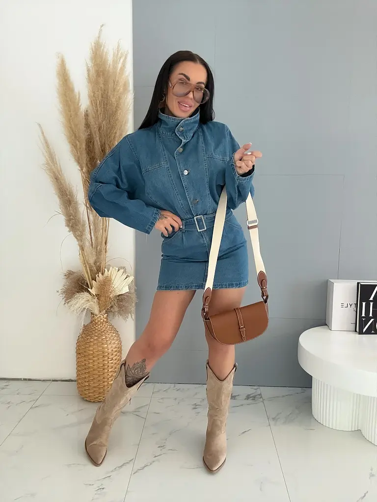 Denim šaty na gombíky a opaskom SIENA