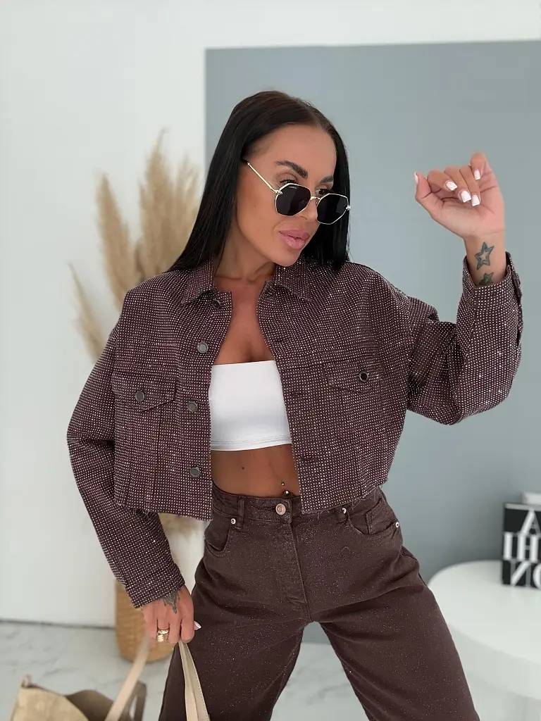 Crop denim jacket s kamienkami CRYSTAL