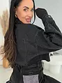 Black crop denim jacket s kamienkami CRYSTAL