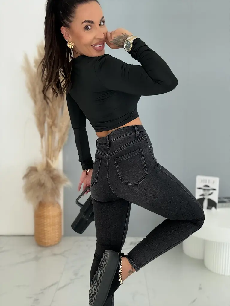 Čierne zateplené push-up skinny rifle s vysokým pásom JUNE - next
