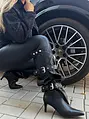Kožené čižmy s dlhšou sárou na ihličkovom podpätku s prackami NERINA