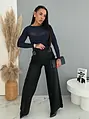 Wide leg nohavice z ekokože s ozdobným opaskom ONYX