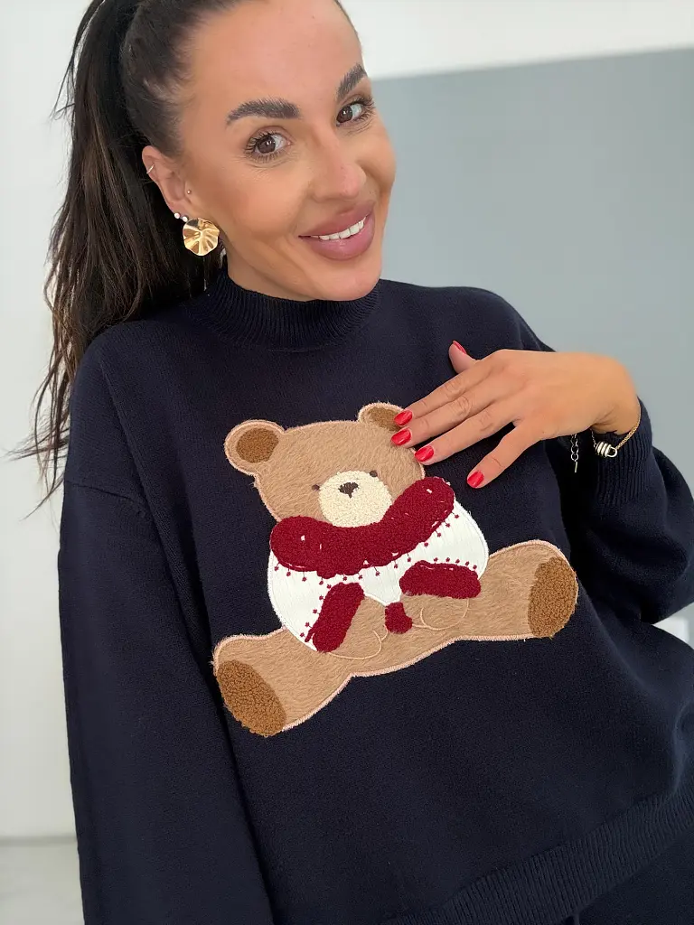 Tmavomodrý dvojdielny pletený set s medvedíkom TEDDY - next