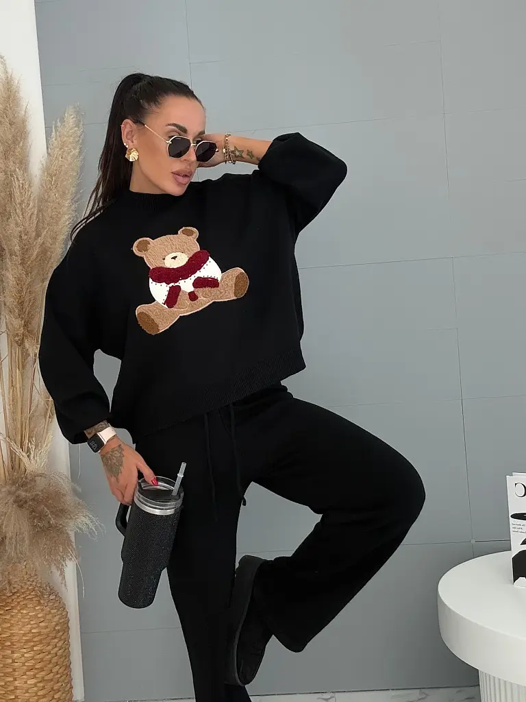 Čierny dvojdielny pletený set s medvedíkom TEDDY - next