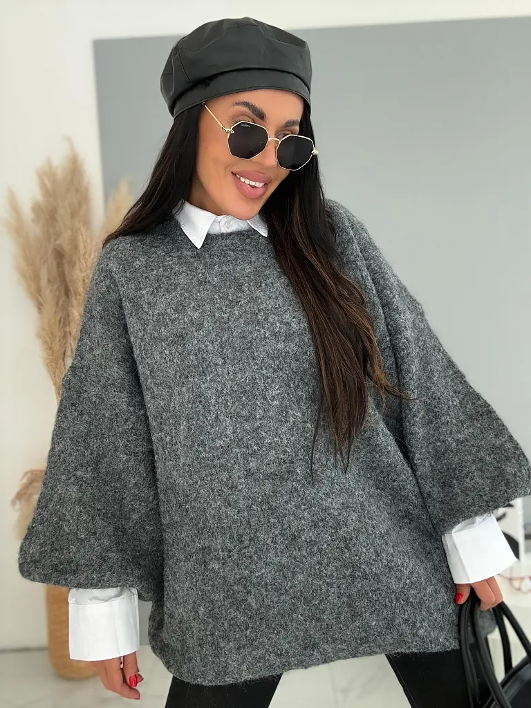 Oversize mäkký vlnený pulóver s balónovými rukávmi AMIRA