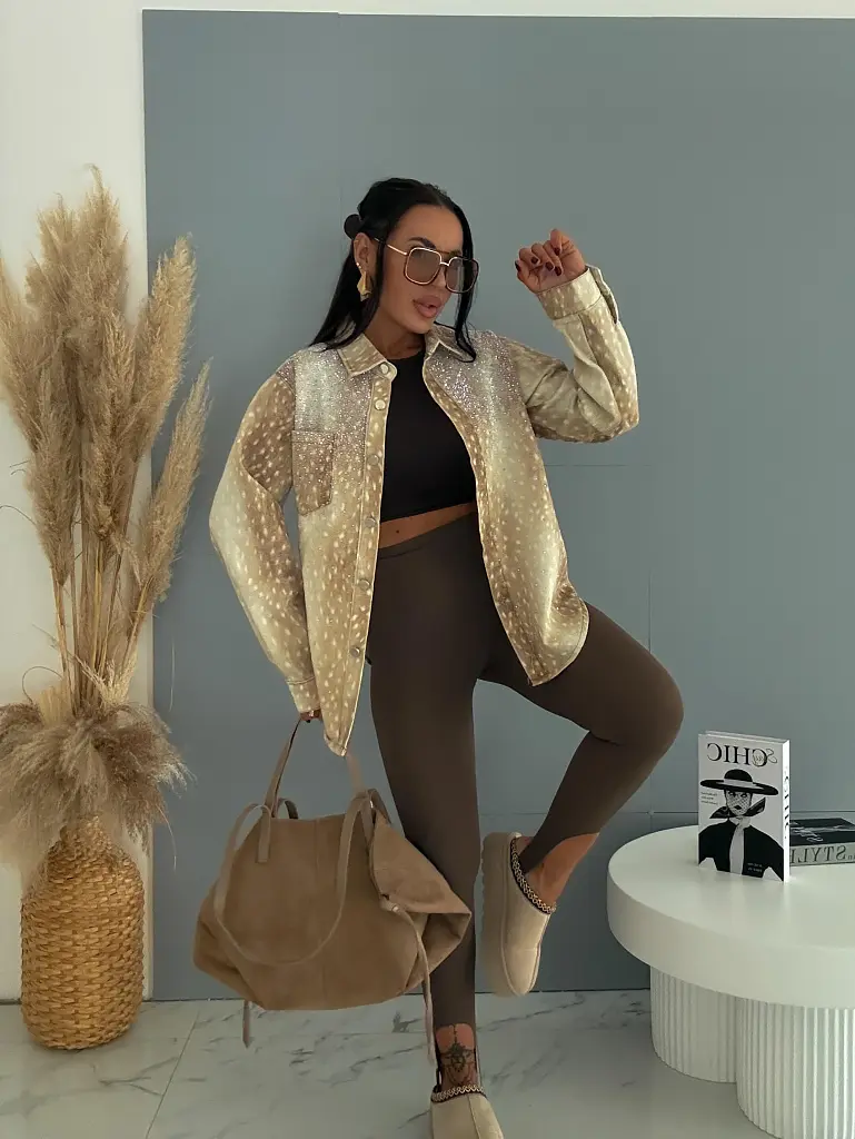 Denim košeľový kabát s kamienkami BAMBI