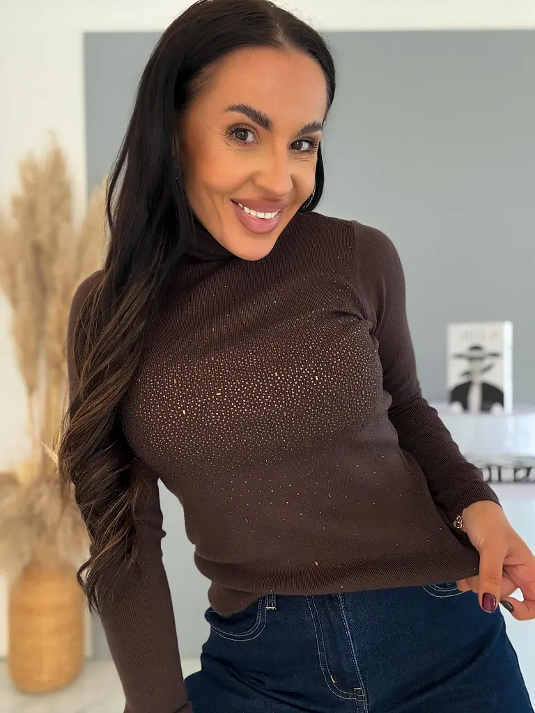 Rolákový rebrovaný pulóver zdobený kamienkami STELLA - next