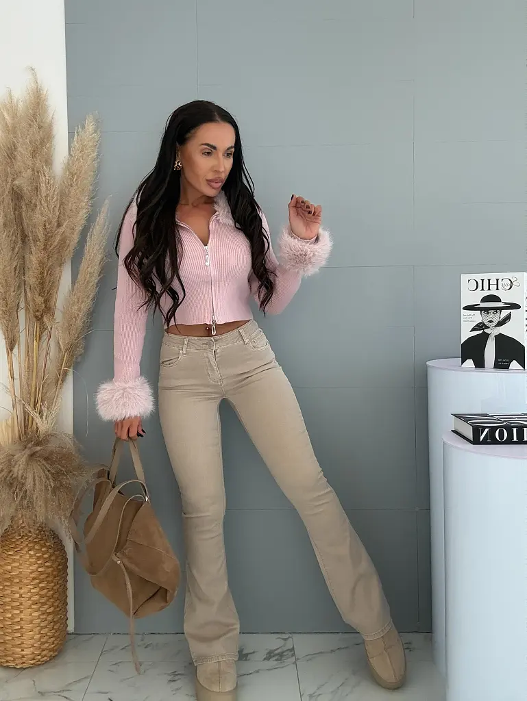 Dámske zvonové push-up fashion rifle s vysokým pásom BEIGE FIT
